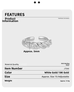 Detailed view of S925 sterling silver twisted rope ring with 5mm width and open design