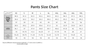 Comprehensive size guide table for high waist faux leather leggings from XS to 5XL sizes