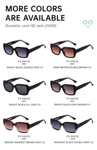 Square vintage sunglasses collection showing HD UV400 lenses and multiple color options