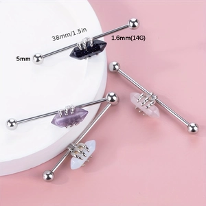 Barbell industriel 38mm en acier inoxydable avec divers pendentifs en cristal coloré