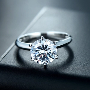 Elegant S925 sterling silver six-prong round cut solitaire diamond ring for women