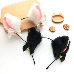 Plush cat ear headbands with bows and bells for Halloween costume or cosplay accessories