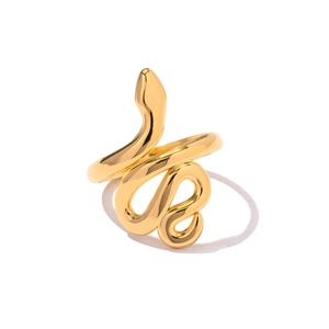 Minimalist golden snake wrap open ring in polished titanium steel for modern women
