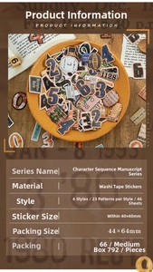 Detail showing vintage washi stickers with gold foil numbers in a decorative ceramic bowl