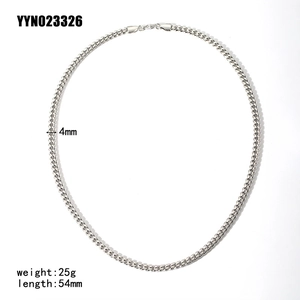Detail shot of 4mm silver Cuban chain link necklace with technical measurements and specs