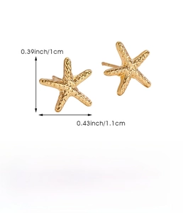 Detailed size specifications for gold starfish earrings with zinc alloy material