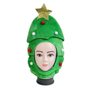Green Gold Velvet Christmas Tree Hat Festive Party Costume Hat With Plush Balls Star Decoration For Christmas Masquerade