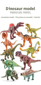 Detail view of realistic dinosaur toy models with movable joints and vibrant colors