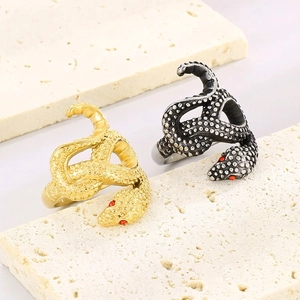 Anello Serpente Acciaio Inossidabile 316L Avvolgente Esagerato Occhio Rosso Retro Punk Gotico Gioielli Per Uomo