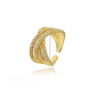 Detail view of 18k gold plated copper ring with zircon inlay and 16mm inner diameter size