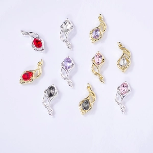 Luxurious alloy nail charms with colorful teardrop gems in gold and silver plating