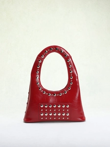Punk style Angola red U-shaped underarm bag with silver rivets and metal accents