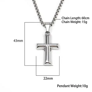 Polished stainless steel cross pendant necklace in punk hip hop style for men and women
