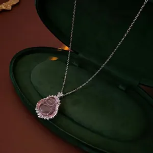 Buddha Pendant Necklace Pink Resin Zircon Inlay Copper Chain Elegant Fashion Commuter Accessory For Women Gift