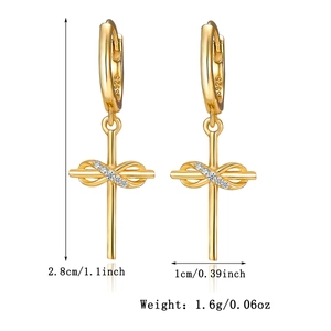 Detail of 925 sterling silver gold earrings showing 2.8cm cross pendant and s925 stamp