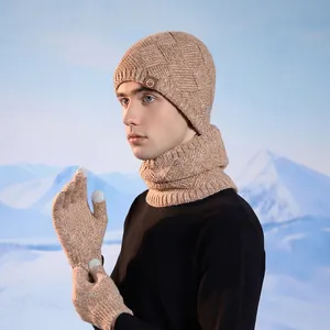 Set invernale da 3 pezzi con berretto in maglia, scaldacollo e guanti touch color beige