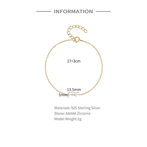 Detailed view of 925 sterling silver bracelet with starry 5A zirconia and sizing info