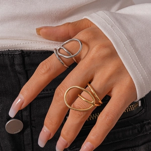 Minimalist geometric double layered open rings in gold and silver finish for women