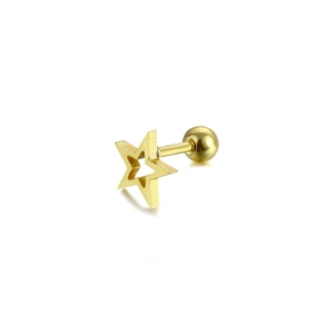Minimalist gold hollow star surgical steel stud earring with frosted finish and screw back
