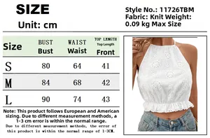 Size chart table for the backless lace-up crop top showing S, M, and L measurements