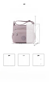 Detailed size specifications for Oxford fabric crossbody bag showing 26x22x11cm dimensions