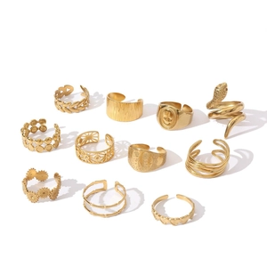 11-piece vintage 18k gold plated adjustable ring set with sun, snake and heart motifs