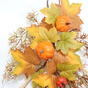 50cm Autumn wreath with maple leaves and pumpkins for Halloween and Thanksgiving wall decor