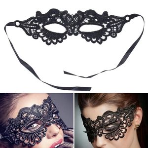 Exquisite black lace masquerade mask with intricate hollow patterns for Halloween party