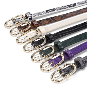Women's faux snake skin belts in eight colors with gold double oval buckles