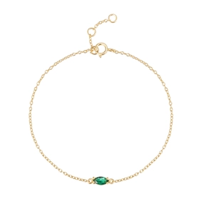 Minimalist S925 silver bracelet with marquise-cut green zircon and golden finish