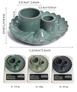 Detailed size and weight specs for ceramic lotus leaf sage tray incense holder