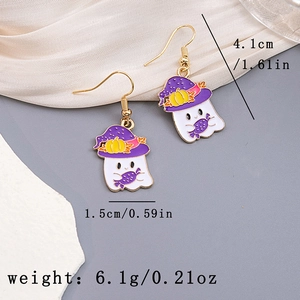 Ghost earrings with purple hat and pumpkin detail, dimensions 4.1cm by 1.5cm