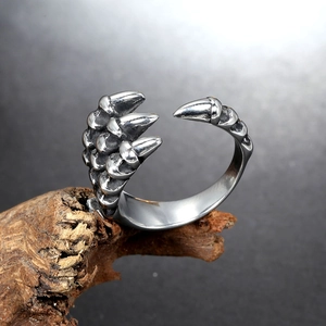 Retro dragon claw open ring in punk style, adjustable stainless steel ring for men and women