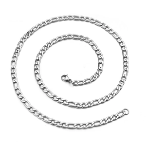 Polished silver Figaro chain necklace in stainless steel with secure lobster clasp