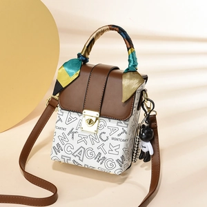 Mini rabbit handle bag with letter print, colorful scarf handle and cute bear charm