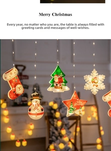 Close-up of Christmas tree LED hanging lights featuring warm snowman and star designs