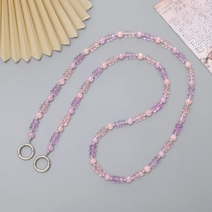 Pink and purple beaded phone strap with cute bear charms and silver metal rings