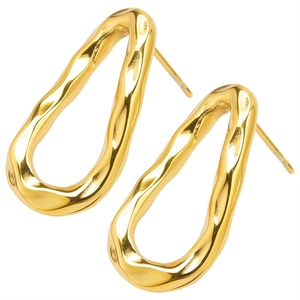 Detailed view of polished 304 stainless steel earrings with molten irregular texture