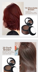 Detail view of hairline powder showing shades 14 chocolate and 20 burnt brown application