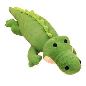 Grand doudou crocodile vert en peluche douce avec ventre jaune et dos à pointes