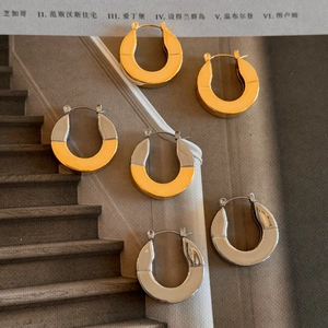 18K Gold Plated Titanium Steel Chunky C Hoop Earrings For Women Vintage Polished Gold Silver Mixed U Shaped Fashion Jewelry