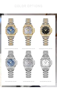 Detail view of ladies quartz watches featuring diamond bezels and various dial colors