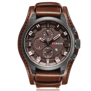 CURREN Men's Chronograph Watch with Large Dark Brown Dial and Leather Strap