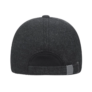 Winter charcoal wool baseball cap for men featuring adjustable metal buckle back view