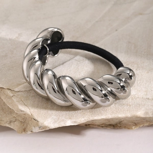 Stainless Steel Twisted Spiral Metal Scrunchie Minimalist Elastic Hair Tie Modern Ponytail Holder Jewelry Accessory For Women Gift