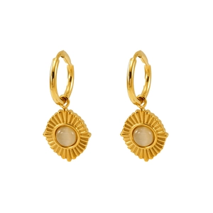 French vintage gold hoops with sunburst opal pendants made of stainless steel