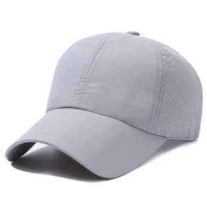 Grey quick-dry ponytail baseball cap with breathable laser-cut holes for outdoor sports