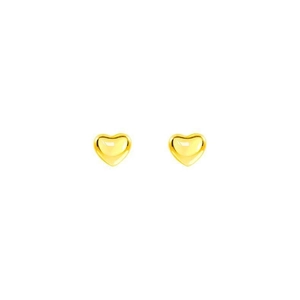 Polished gold heart stud earrings in minimalist stainless steel for women