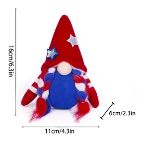 Detailed size measurement of Independence Day gnome plush at 16cm x 11cm x 6cm