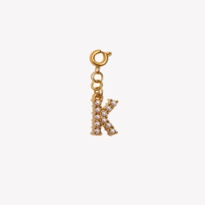 18K gold plated stainless steel letter K pendant with pearls and a spring clasp